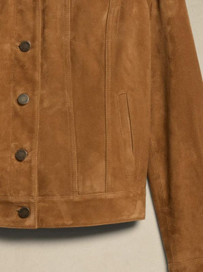 Shop Women's Brown Suede Trucker Leather Jacket