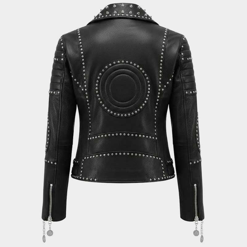 Slim fit punk rock motorcycle jacket featuring premium leather and gothic stud detailing