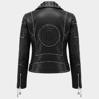 Slim fit punk rock motorcycle jacket featuring premium leather and gothic stud detailing