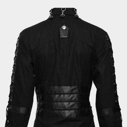 Steampunk style gothic trench coat with metal buckle accents by Jackets Kingdom