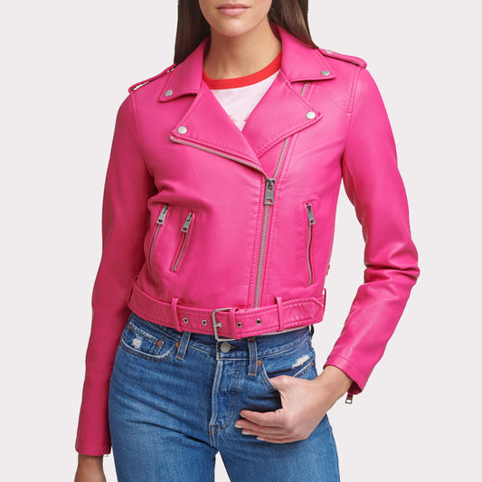 Bright Pink Women's Biker Jacket - Stylish & Durable