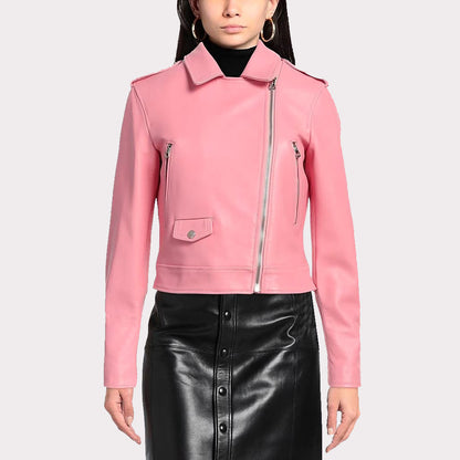 Pink Women's Biker Leather Jacket - Stylish & Durable