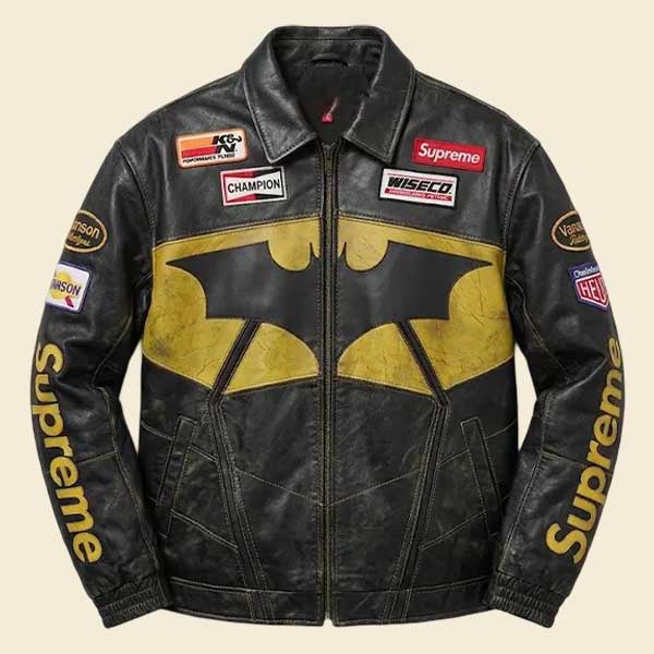 Supreme Batman leather jacket black real leather