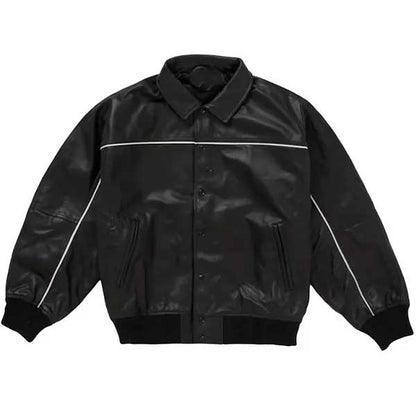 Supreme Black Genuine Leather Varsity Bomber Jacket
