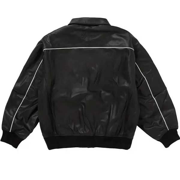Supreme Black Genuine Leather Varsity Bomber Jacket