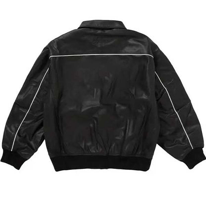 Supreme Black Genuine Leather Varsity Bomber Jacket