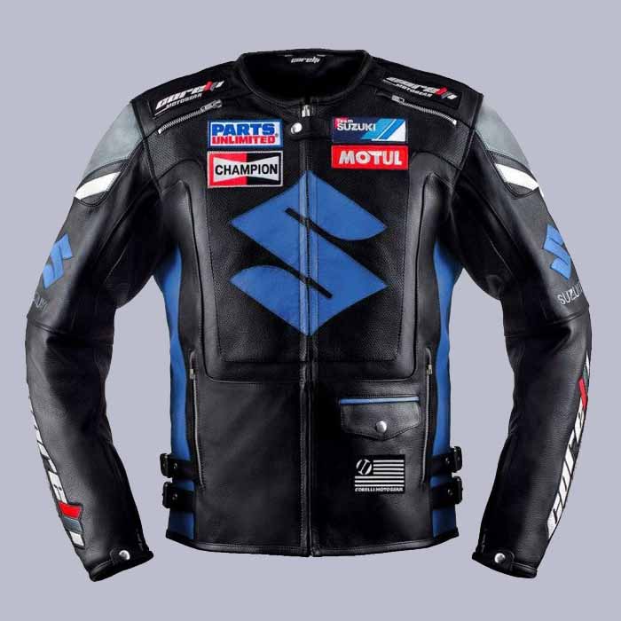 Men's Suzuki Racing Genuine Leather Jacket front view