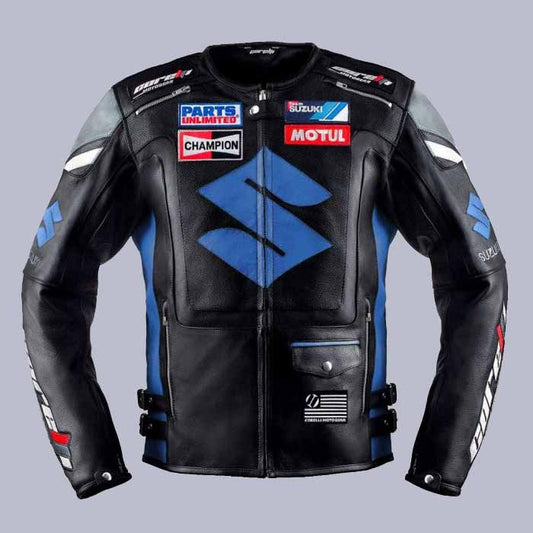 Men's Suzuki Racing Genuine Leather Jacket front view