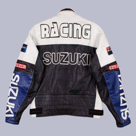 Suzuki cowhide leather racing jacket with CE armor protection