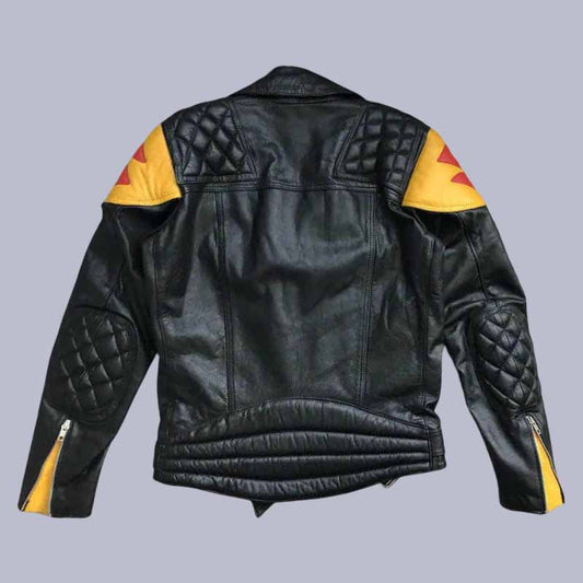 diamond quilted shoulder panel on Suzuki vintage leather jacket