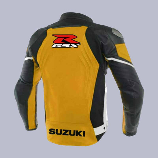 Suzuki GSXR racing leather jacket with aerodynamic speed hump