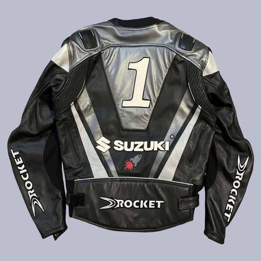 black cowhide motorcycle jacket showing zippered vents and clean lines