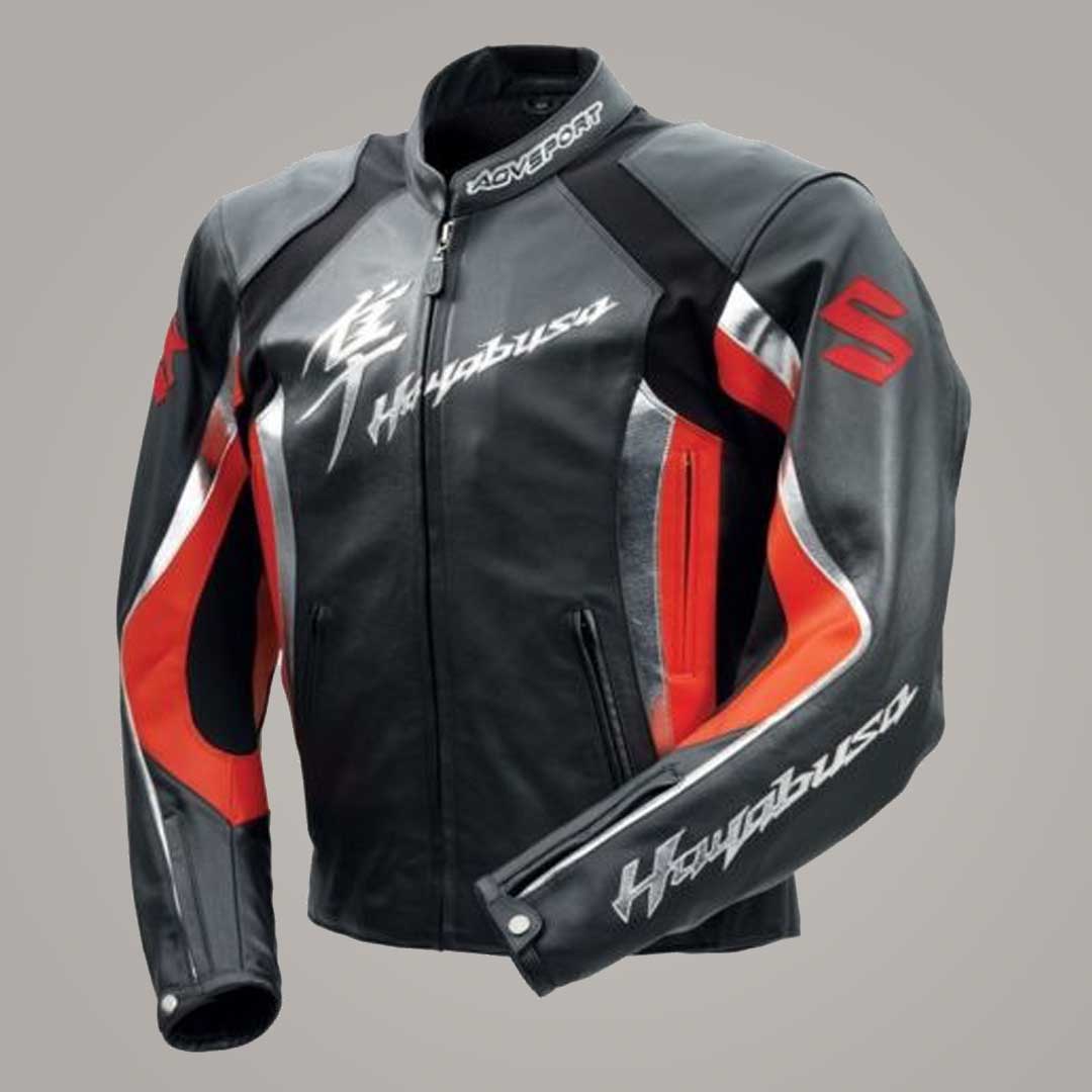 Suzuki Hayabusa Red Leather Racing Motorcycle Jacket with CE Approved