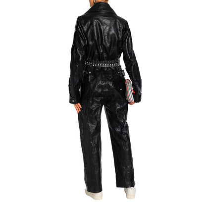 Textured Black Leather Elite Jumpsuit for Women