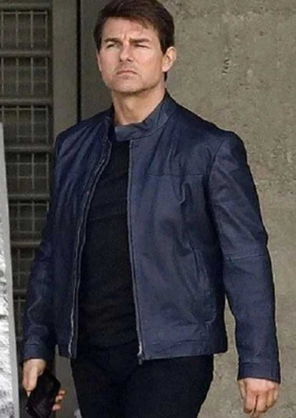 Tom Cruise Mission Impossible 6 Ethan Hunt Black Moto Leather Jacket