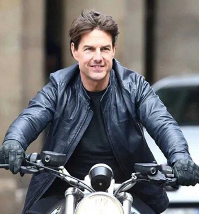 Tom Cruise Mission Impossible 6 Ethan Hunt Black Moto Leather Jacket