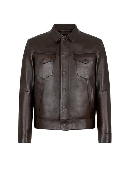 Travis Kelce Dark Brown Real Leather Jacket with Button Closure