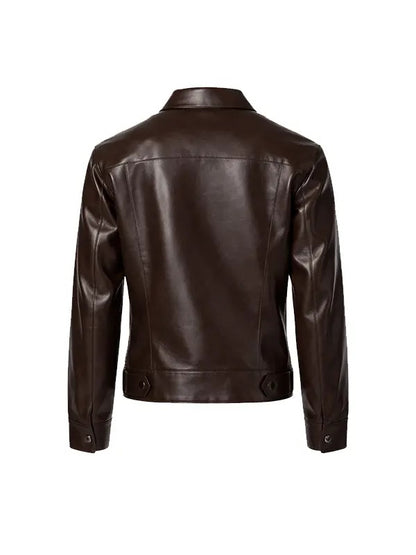 Travis Kelce Dark Brown Real Leather Jacket with Button Closure