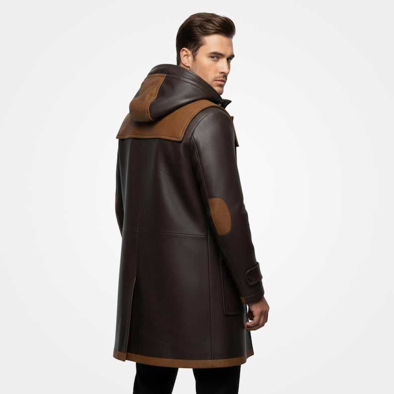 Two tone genuine leather coat with deep utility pockets by Jackets Kingdom