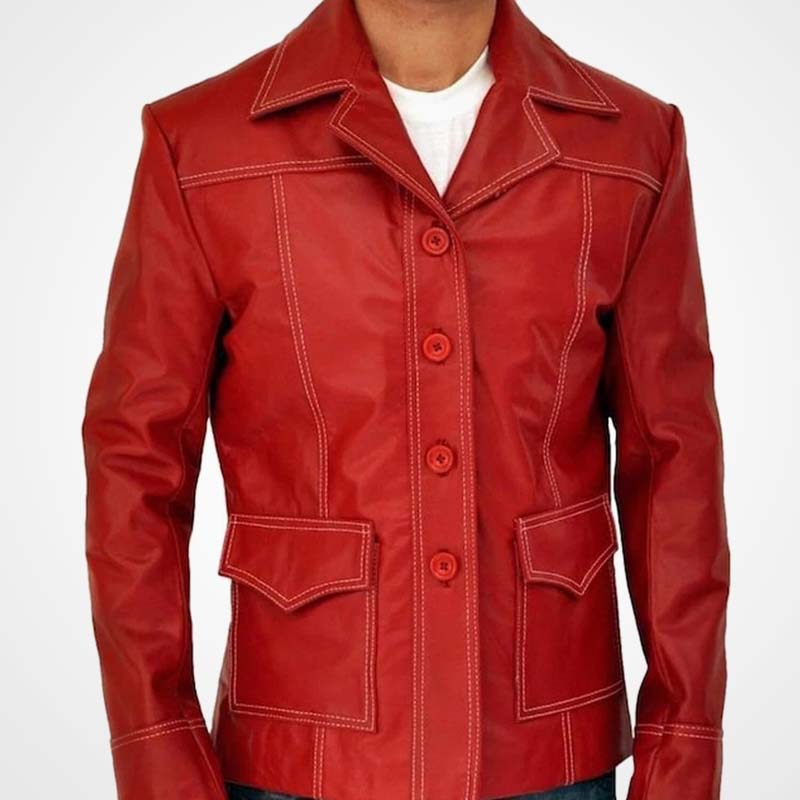 Tyler Durden Fight Club Red Leather Biker Jacket