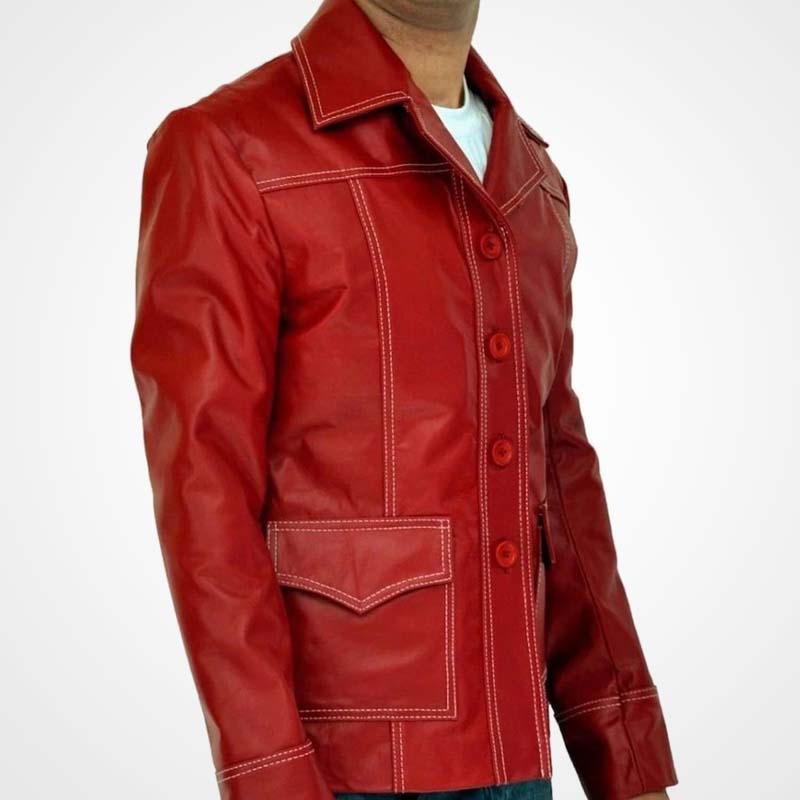 Tyler Durden Fight Club Red Leather Biker Jacket