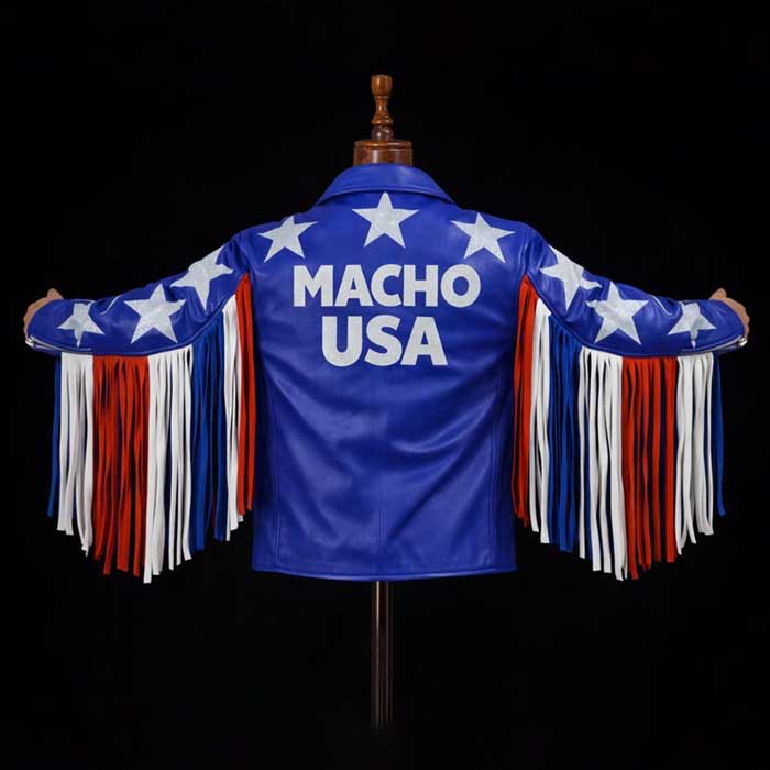 USA Patriotic Macho Man Leather Fringe Jacket