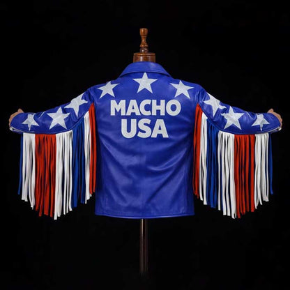 USA Patriotic Macho Man Leather Fringe Jacket