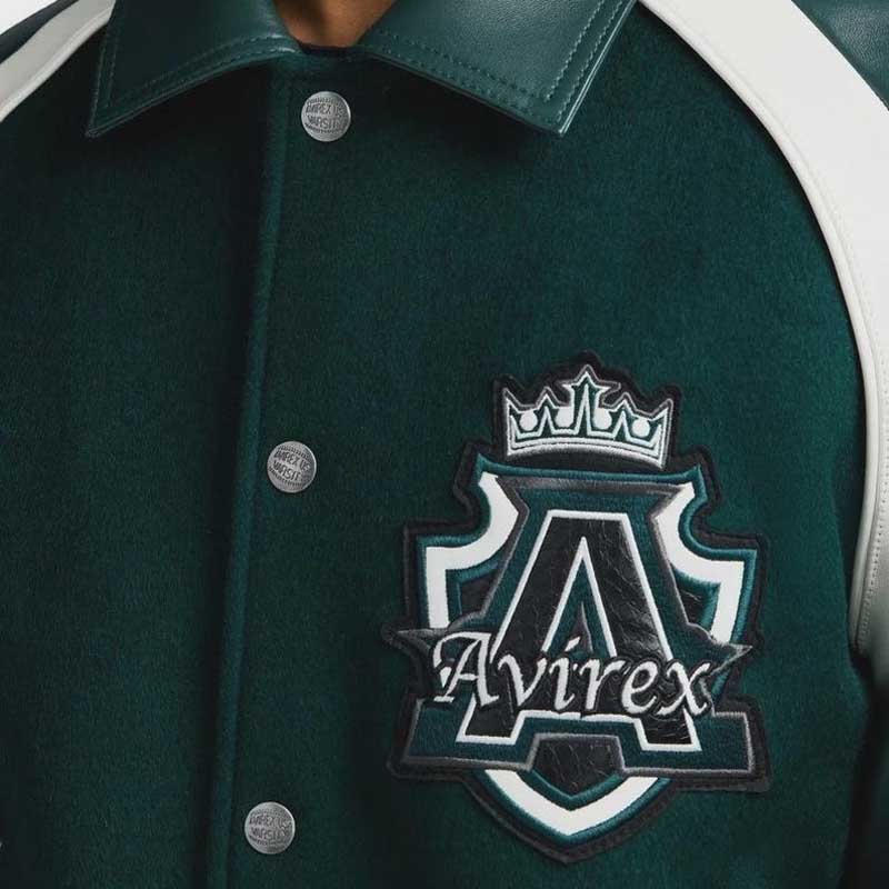 Unisex Avirex bomber jacket with ribbed collar, cuffs and embroidered logo chest patch