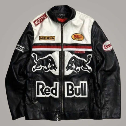 Unisex vintage red bull motorcycle leather jacket by Jackets Kingdom