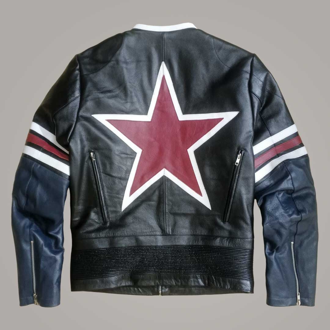 Vanson Leathers Style Retro Racing Jacket - Premium Black & Navy Leather with Authentic Sponsor Patches