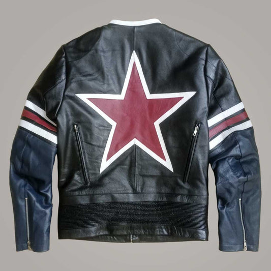 Vanson Leathers Style Retro Racing Jacket - Premium Black & Navy Leather with Authentic Sponsor Patches