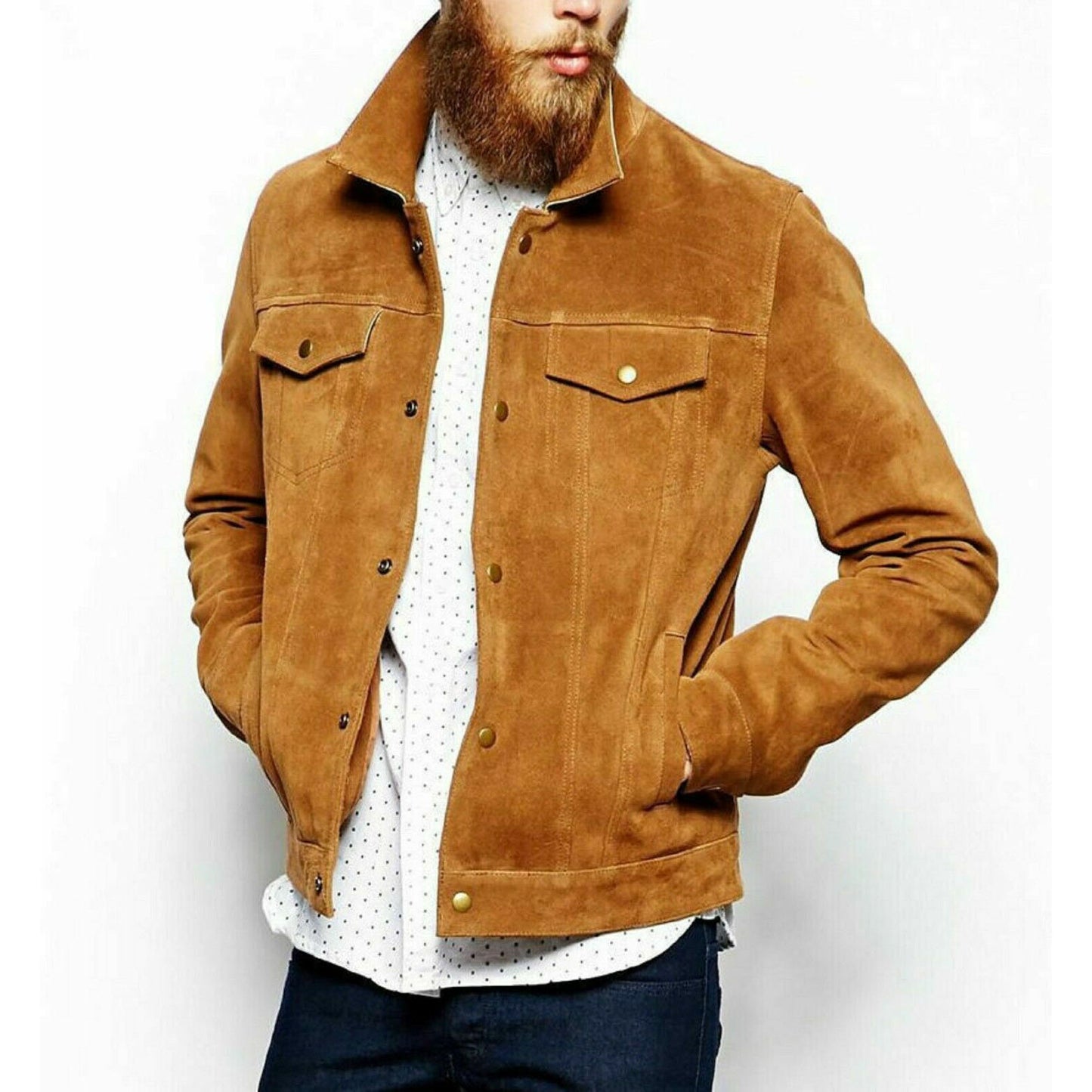 Vintage Western Style Slim Fit Suede Leather Jacket for Men