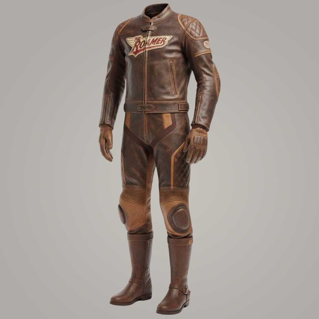 Vintage Brown Leather Motorcycle Racing Suit