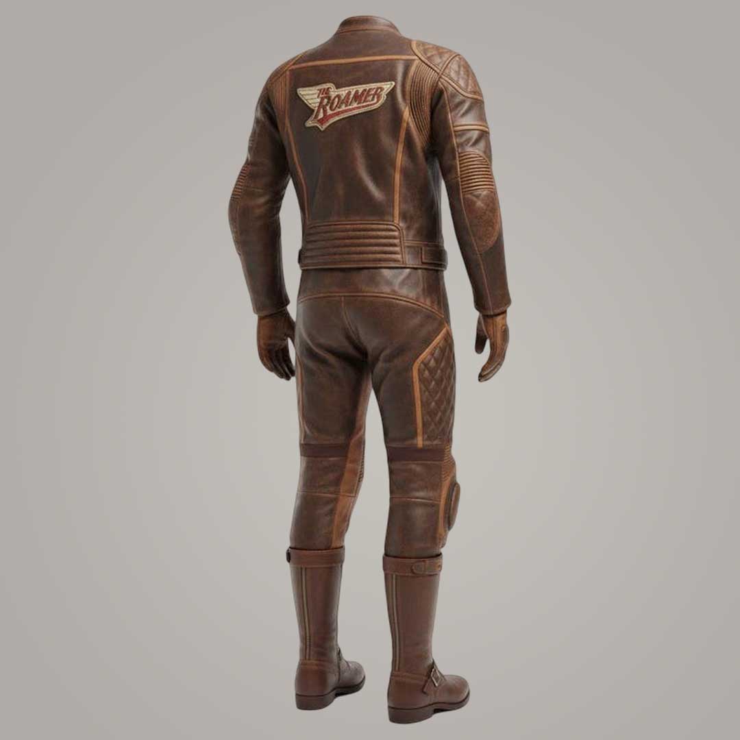 Vintage Brown Leather Motorcycle Racing Suit