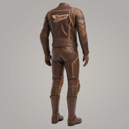 Vintage Brown Leather Motorcycle Racing Suit