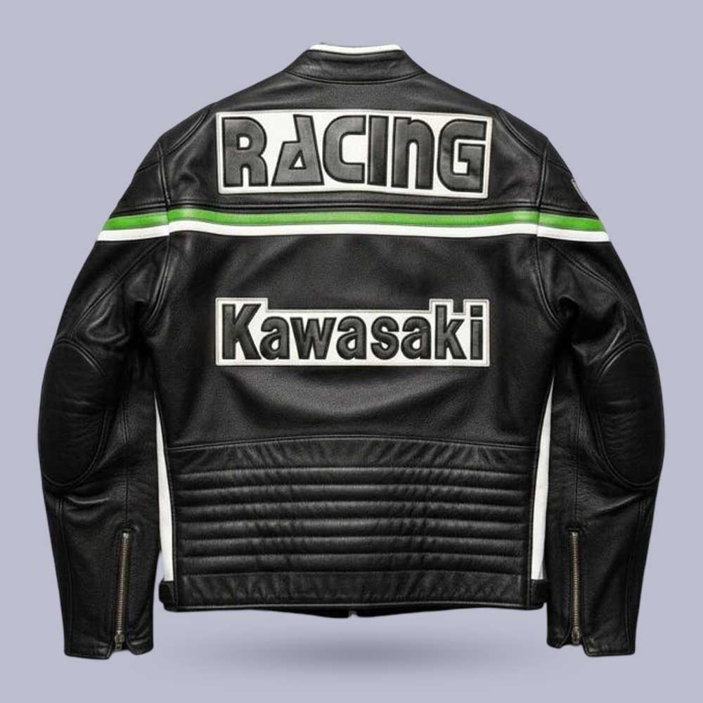 Vintage Kawasaki Genuine Leather Racing Biker Jacket | Jackets Kingdom