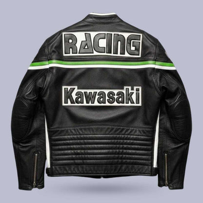 Vintage Kawasaki Genuine Leather Racing Biker Jacket | Jackets Kingdom