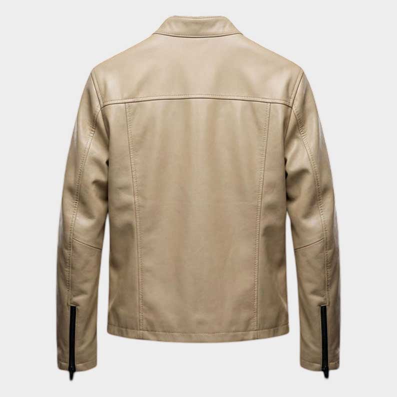 Vintage Le Mans cafe racer jacket in cream leather with authentic motorsport racing details by Jackets Kingdom