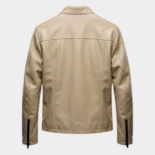 Vintage Le Mans cafe racer jacket in cream leather with authentic motorsport racing details by Jackets Kingdom