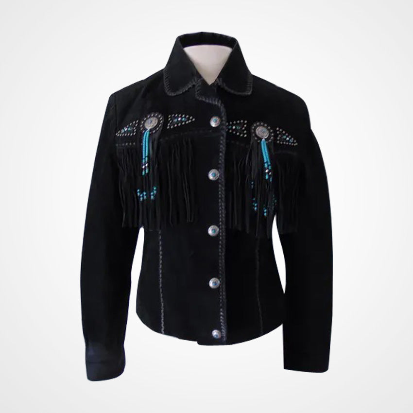 Vintage Scully Turquoise Fringed Cowgirl Leather Jacket