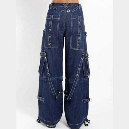 Vintage blue gothic jeans with zip-off design by Jackets Kingdom
