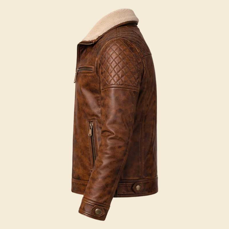 Vintage brown leather biker coat quilted shoulders