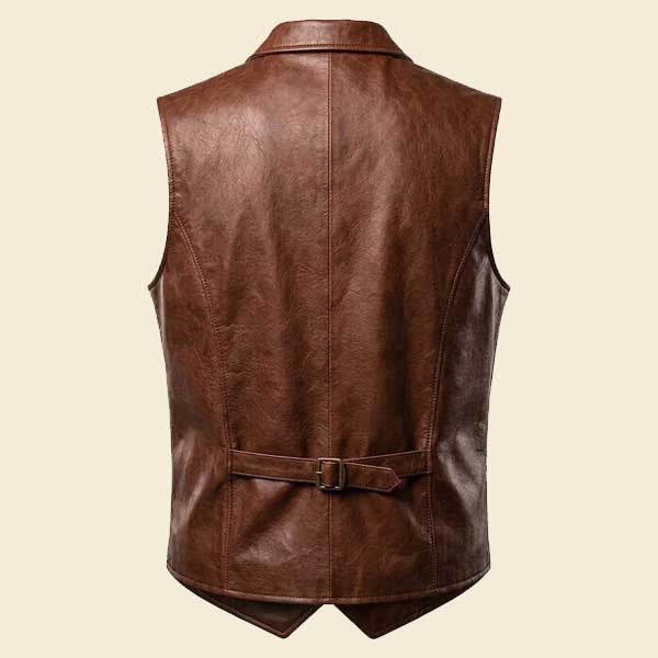 Vintage brown leather vest for men tailored fit