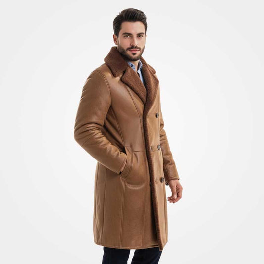 Vintage leather coat with notch Brando collar and faux fur trim by Jackets Kingdom