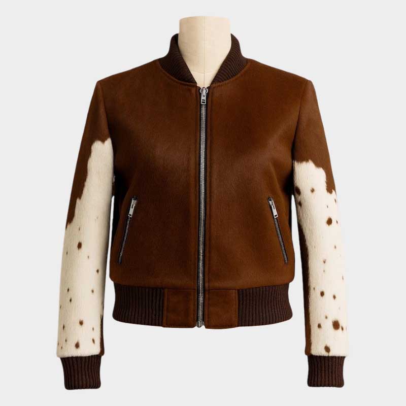 Western style cowhide leather jacket with soft inner lining and functional zip pockets