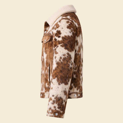 Western trucker cowhide coat with metal buttons