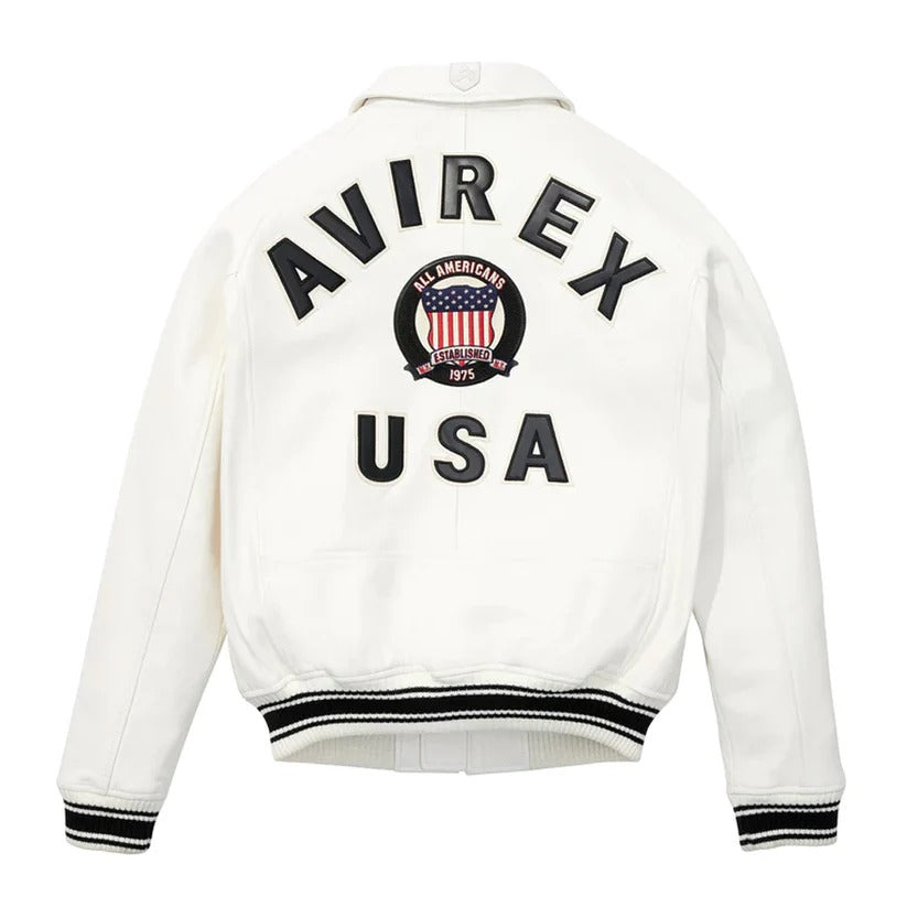 White Avirex Bomber Icon Leather Jacket