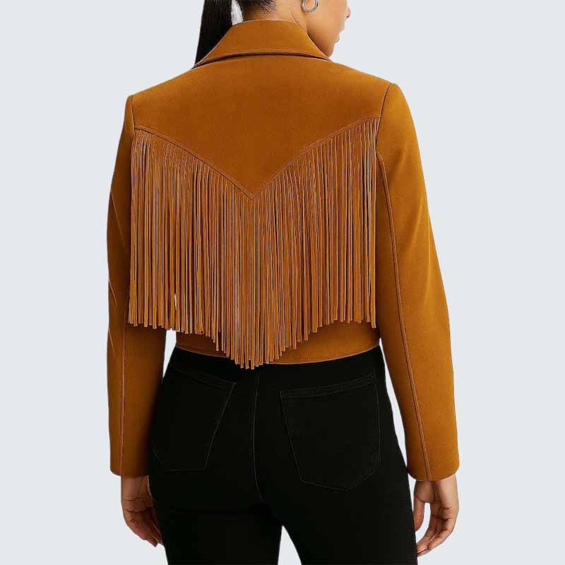Women Brown Suede Fringe Jacket with Western Rodeo Style
