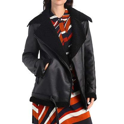 Women's Black Shearling Leather Aviator Jacket