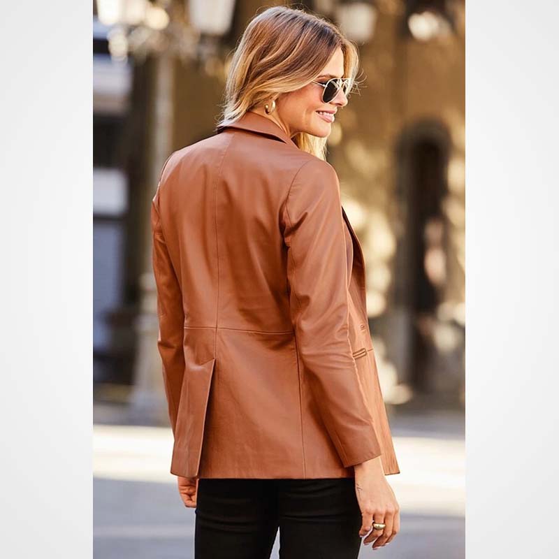 Women's Brown Pure Lambskin Leather Blazer